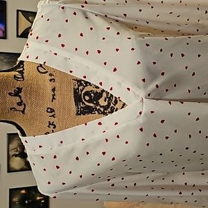 NWOT - Never Worn! White V-Neck Blouse with Tiny Red Hearts - So Cute!